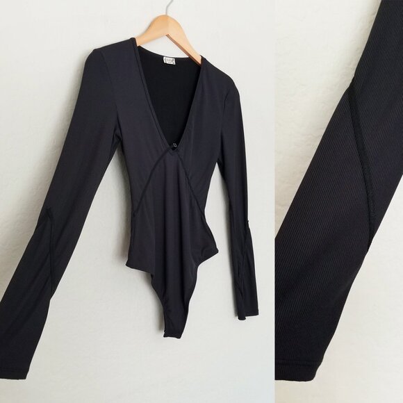 Free People Intimately Victoria Plunge V Neck Bodysuit S Long Sleeves Stretchy - Picture 14 of 15